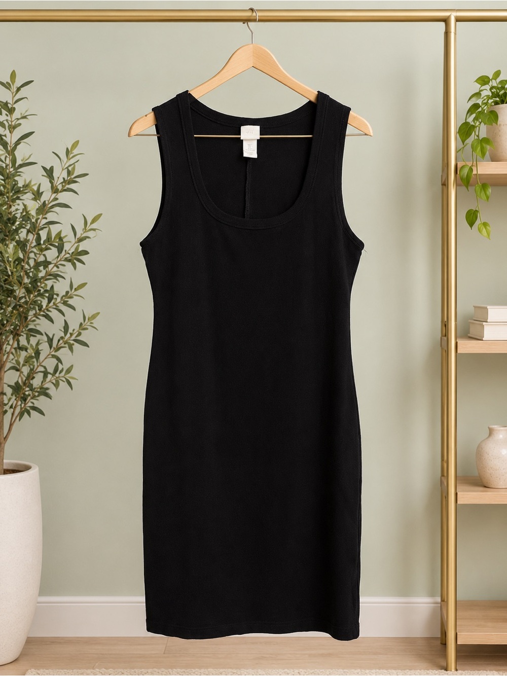 H&M | Dresses | Hm Womens L Black Sleeveless Cotton Stretch Bodycon Mini Dress